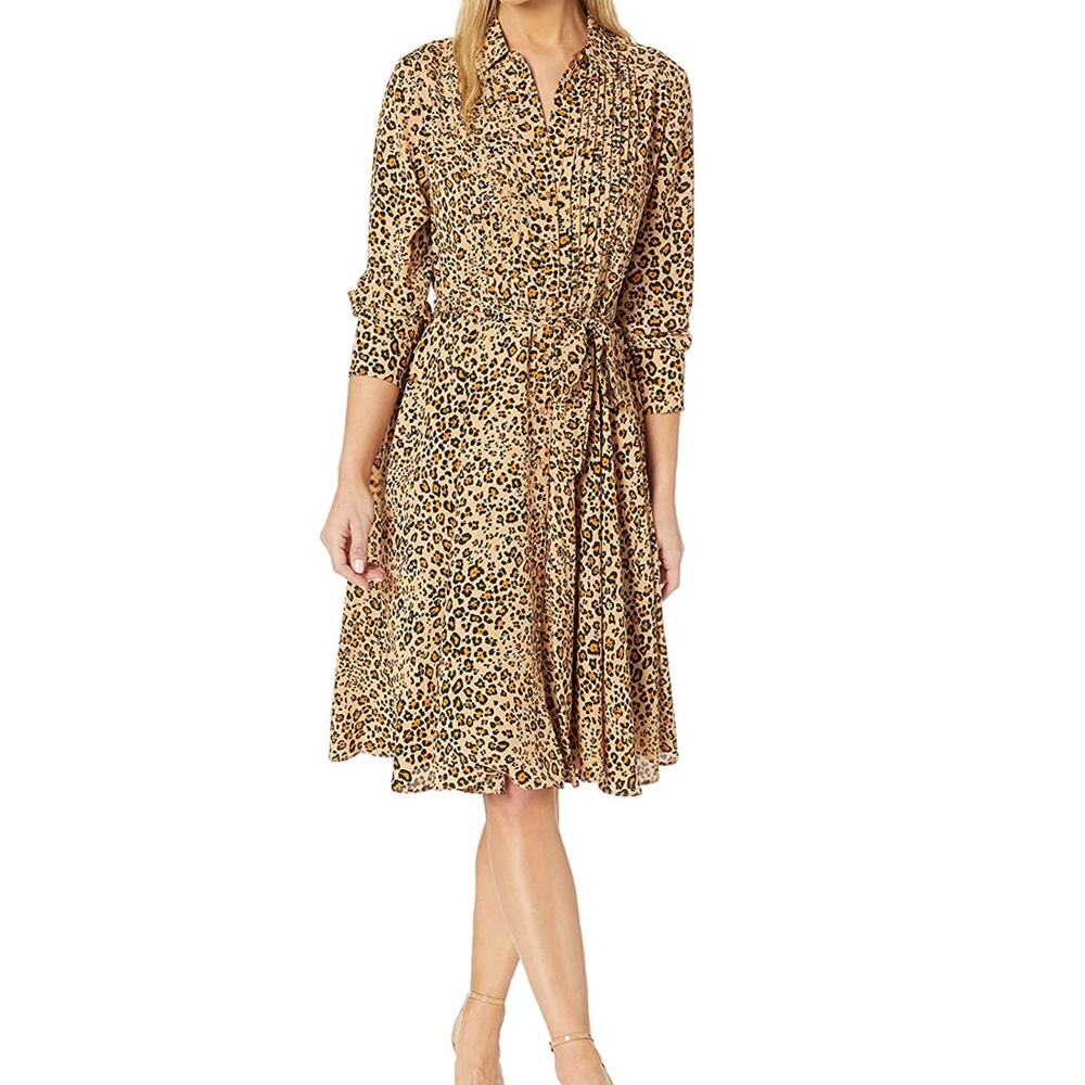 Nanette Lepore Fit & Flare Cheetah Print Dress w/ Matching Belt size 16 Chiffon